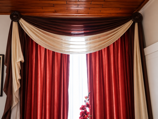 Lavado de cortinas rojas y blancas