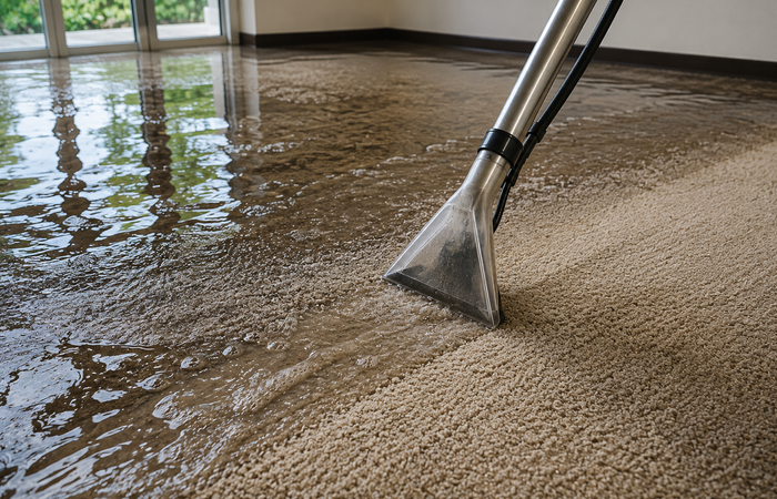 Extracci&oacute;n de agua en piso inundado